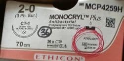 Шовний Monocryl Plus 2-0, колюча голка. Кількість 36шт.