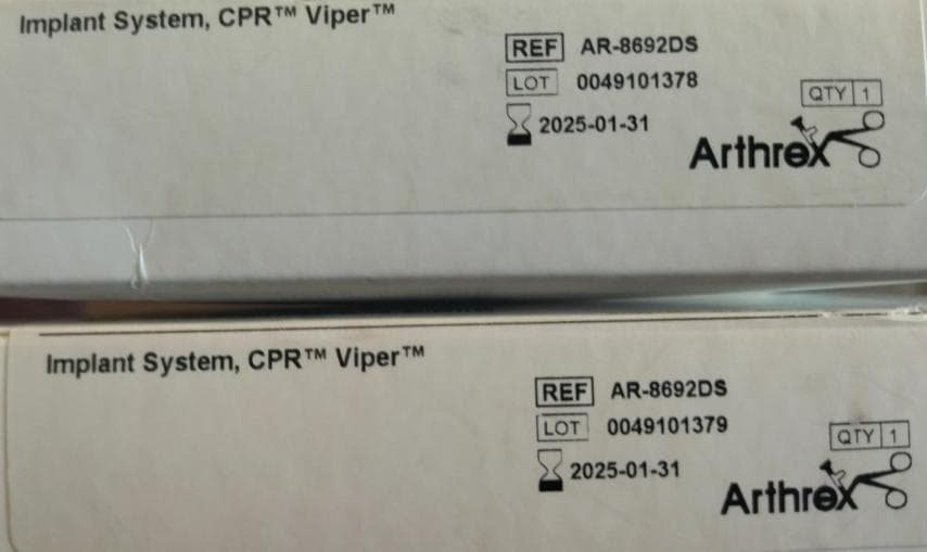 ARTHREX Implant System, CPR Viper. Viper з 1,3 мм стрічкою для швів FiberWire® (білий/синій). Кількість 2шт. 